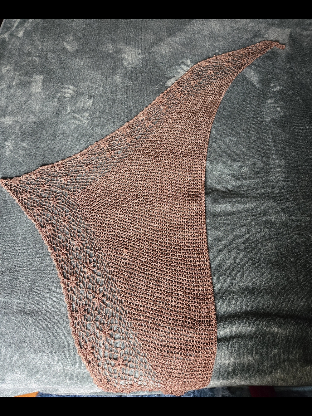 Hand-Knit Lightweight Triangle Shawl — Rust Brown